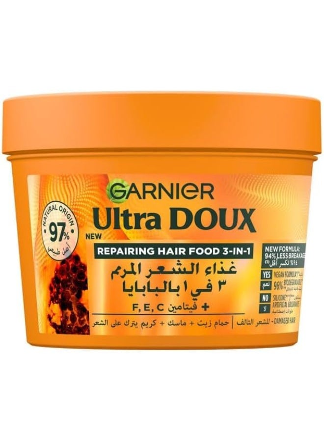 Garnier Ultra Doux 3-in-1 Papaya Repair Cream for Damaged Hair, 390ml - Image 1